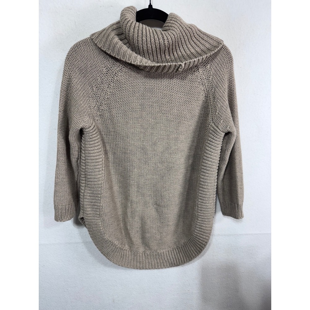 New Directions Tan Patchwork Knit Cowl Neck Sweater Womens Small Curved Hem Tan